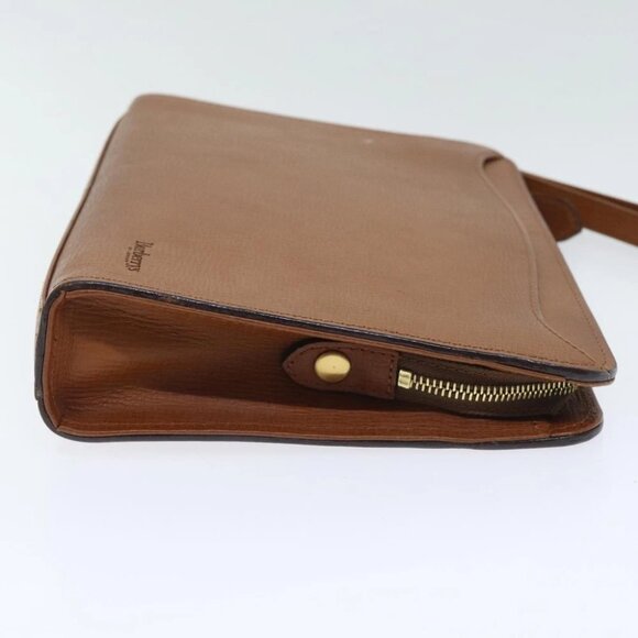 Burberrys Clutch Bag Leather Gold Brown Auth bs18366 - Picture 4 of 14